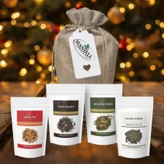 Darčeková sada čajov – čierny, zelený, ovocný a biely v jutovom vrecúšku (4×25 g)