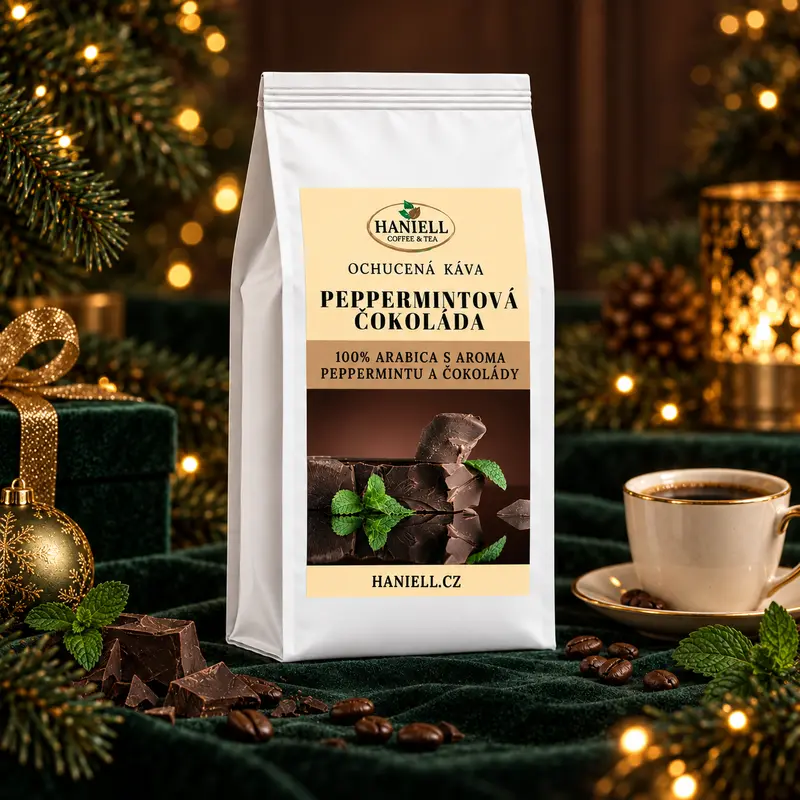 Zrnková káva Peppermintová čokoláda – brazilská arabica s osvěžující chutí čokolády a máty