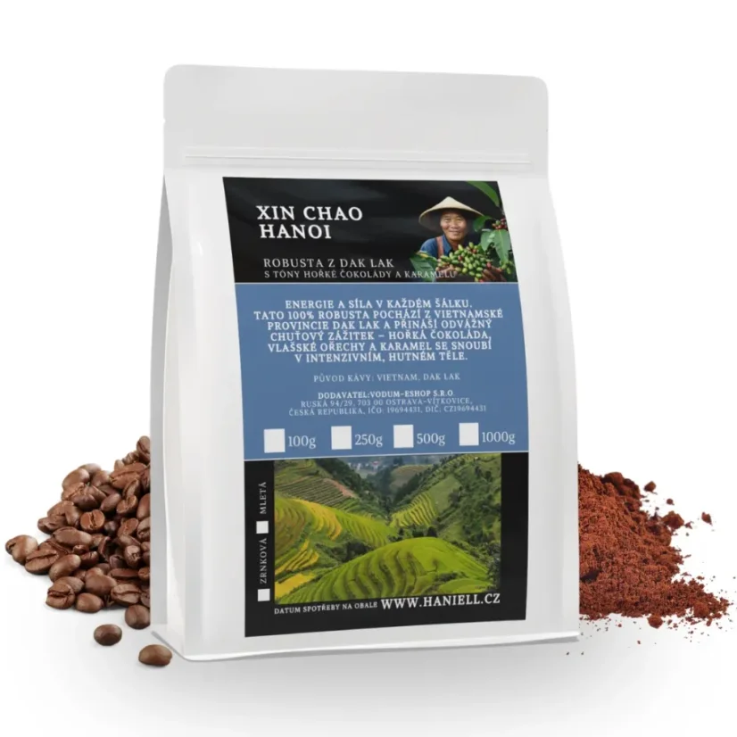 káva XIN Chao Hanoi honey – 100 % vietnamská robusta z Dak Laku