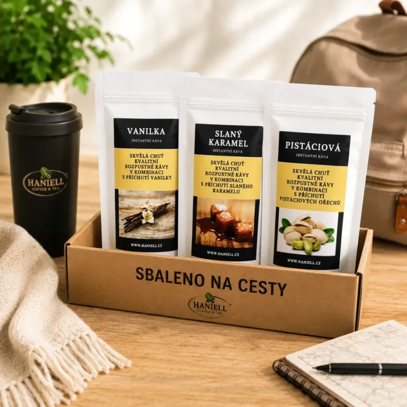 Sbaleno na cesty – ochutnávkový set rozpustných káv 3 × 25 g