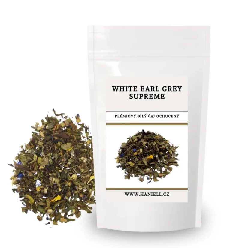 Bílý čaj Earl Grey Supreme – jemná směs Pai Mu Tan s bergamotem a květy Bílý čaj Earl Grey Supreme – jemná směs Pai Mu Tan s bergamotem a květy