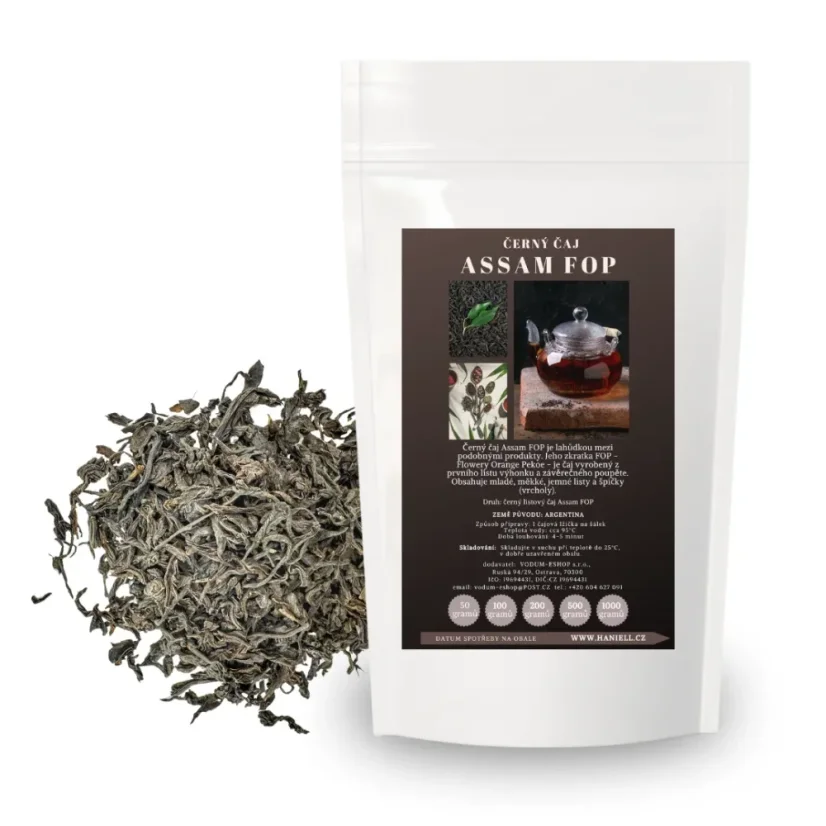 Černý čaj Assam FOP – jemný černý čaj z Indie s jantarovým nálevem - Hmotnost: 200 g