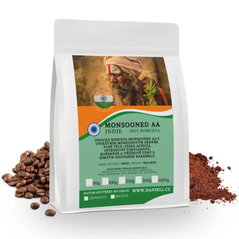 Káva India Monsooned AA Robusta zrnková – intenzita monzúnov, plné telo