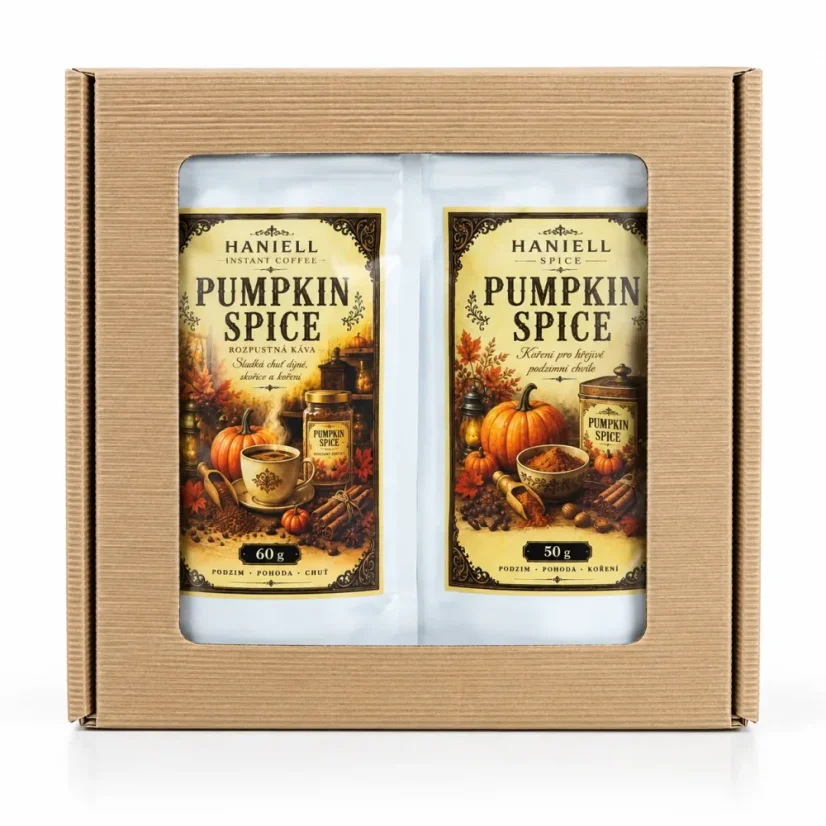 Darčeková sada October Coffee – rozpustná Pumpkin Spice káva a korenie