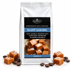 Káva Slaný karamel bezkofeinová arabica zrnková – jemná a sladko-slaná chuť bez kofeinu