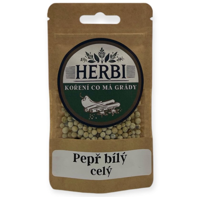 Pepř bílý celý – jemný pepř do omáček, ryb a drůbeže 🧂🐟🍗 - Hmotnost:: 20 g