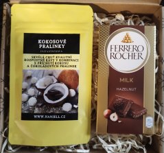 Vánoční dárková sada Haniell – káva Kokosové pralinky a pralinky Ferrero Roche