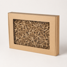 Dárková krabička s okénkem a Eco Kraft výplní 350 × 250 × 50 mm