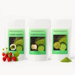 Vánoční dárková sada Haniell Matcha Trio – ochucené čaje: sladká jahoda, krémový likér, čistá energie
