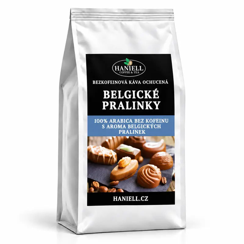 Bezkofeinová zrnková káva Belgické pralinky – 100% arabika - Hmotnost: 1000 g
