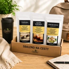 Sbaleno na cesty – ochutnávkový set rozpustných káv 3 × 25 g