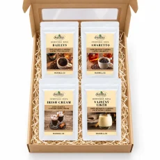 Dárková sada ochucených káv 4×100 g – Irish Cream, Baileys, Amaretto, Vaječný likér