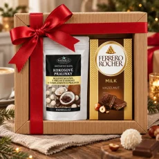 Dárková sada – Rozpustná káva Kokosové pralinky a čokoláda Ferrero Rocher