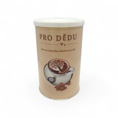 Darčeková káva pre Dedka v béžovom tubuse Haniell s motívom šálky kávy a kávových zŕn na bielom pozadí