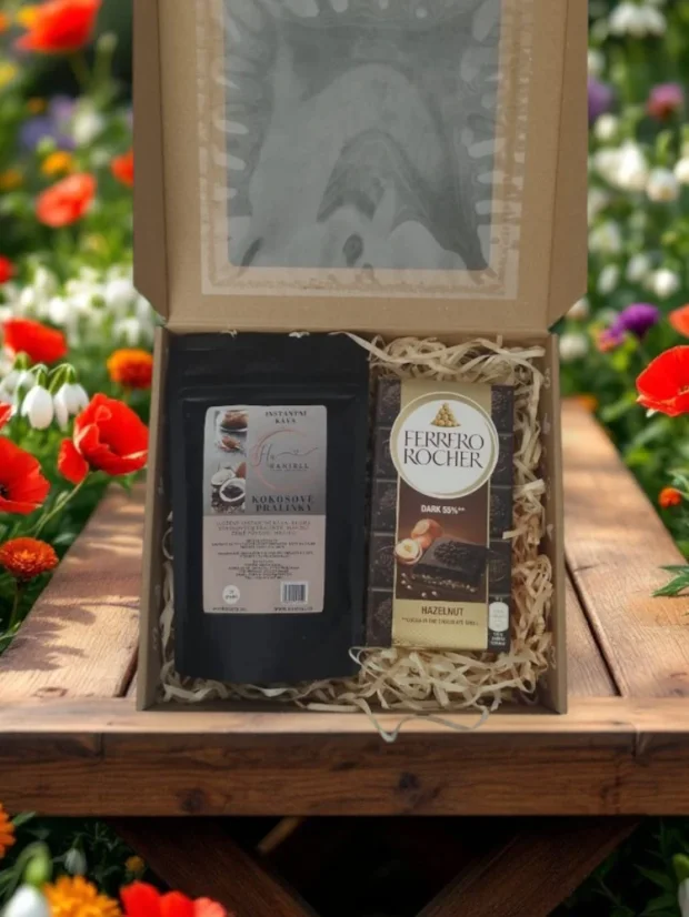 Dárková sada – Rozpustná káva Kokosové pralinky a čokoláda Ferrero Rocher