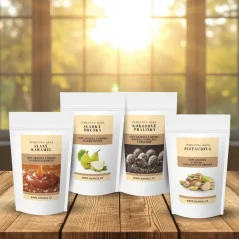 Degustační sada kávy Haniell speciál – Sladká hruška, Slaný karamel, Pistácie, Kokosové pralinky (4×100 g)