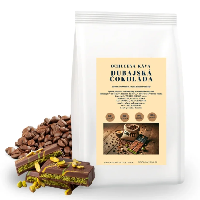 Zrnková káva Dubajská čokoláda – čokoláda, pistácie a pražený Kadyif Zrnková káva Dubajská čokoláda – čokoláda, pistácie a pražený Kadyif