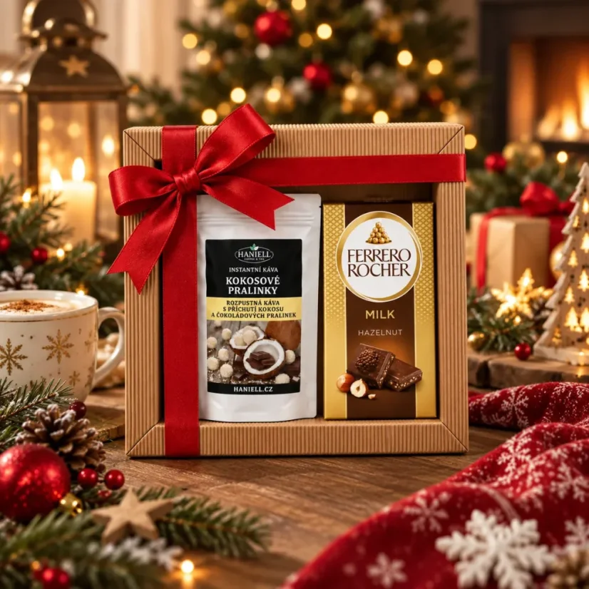 Dárková sada – Rozpustná káva Kokosové pralinky a čokoláda Ferrero Rocher