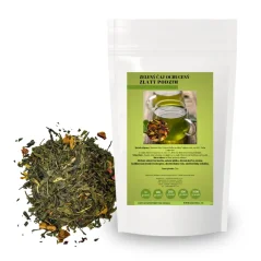 Zelený čaj Zlatý podzim – jablko, skořice a broskev v šálku