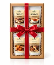 Dárková sada kávy Sladký život – Tiramisu, Crème Brulee, Karamel, Snickers (4×100 g)