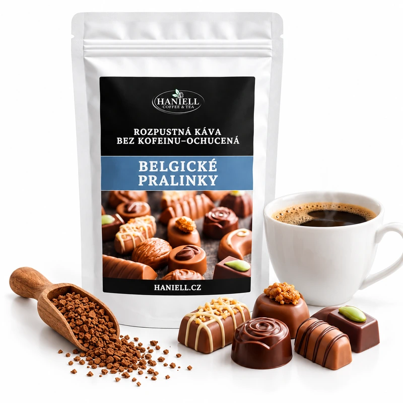 Bezkofeinová rozpustná káva Belgické pralinky - Hmotnost: 100 g