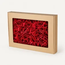 Dárková krabička s okénkem a červenou výplní 350 × 250 × 50 mm
