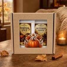 Dárková sada October Coffee – káva,koření  Pumpkin Spice a dýňový podtácek