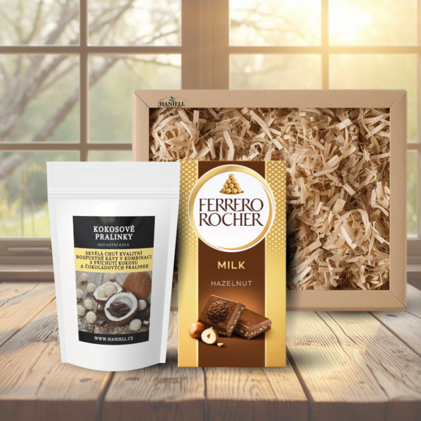 Dárková sada – Rozpustná káva Kokosové pralinky a čokoláda Ferrero Rocher
