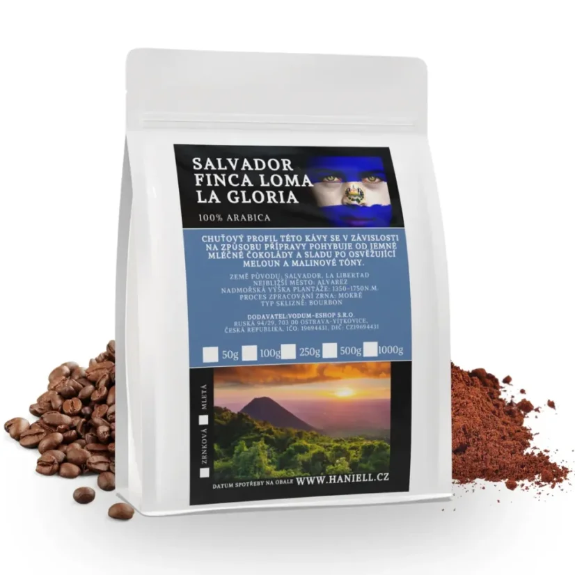 Káva Salvador Finca Loma La Gloria zrnková – výberová chuť z vulkanických svahov - Hmotnost: 100 g