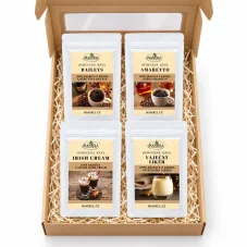 Darčeková sada ochutených káv 4×100 g – Irish Cream, Baileys, Amaretto, Vaječný likér