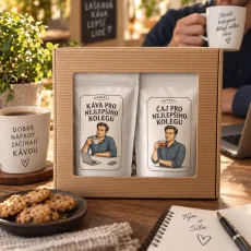 Darčeková sada Pre najlepšieho kolegu – mletá káva 100 g a sypaný čaj 50 g