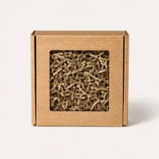Dárková papírová krabička s okénkem a výplní Eco Kraft 200 × 200 × 50 mm