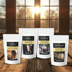 Degustačná sada rozpustnej kávy Likérová – Amaretto, Baileys, Irish Cream, Vaječný likér (4×70 g)