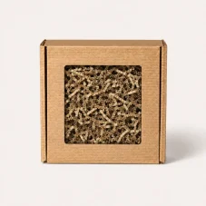 Dárková papírová krabička s okénkem a výplní Eco Kraft 200 × 200 × 50 mm