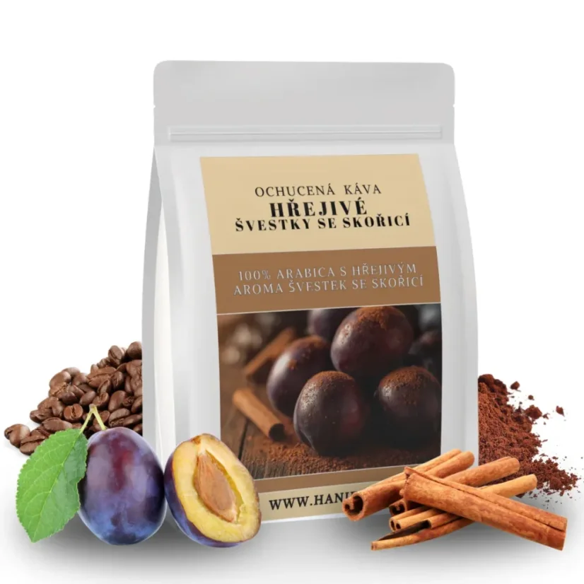 Zrnková káva Hřejivé švestky se skořicí – sladká ovocná vůně s kořeněným nádechem