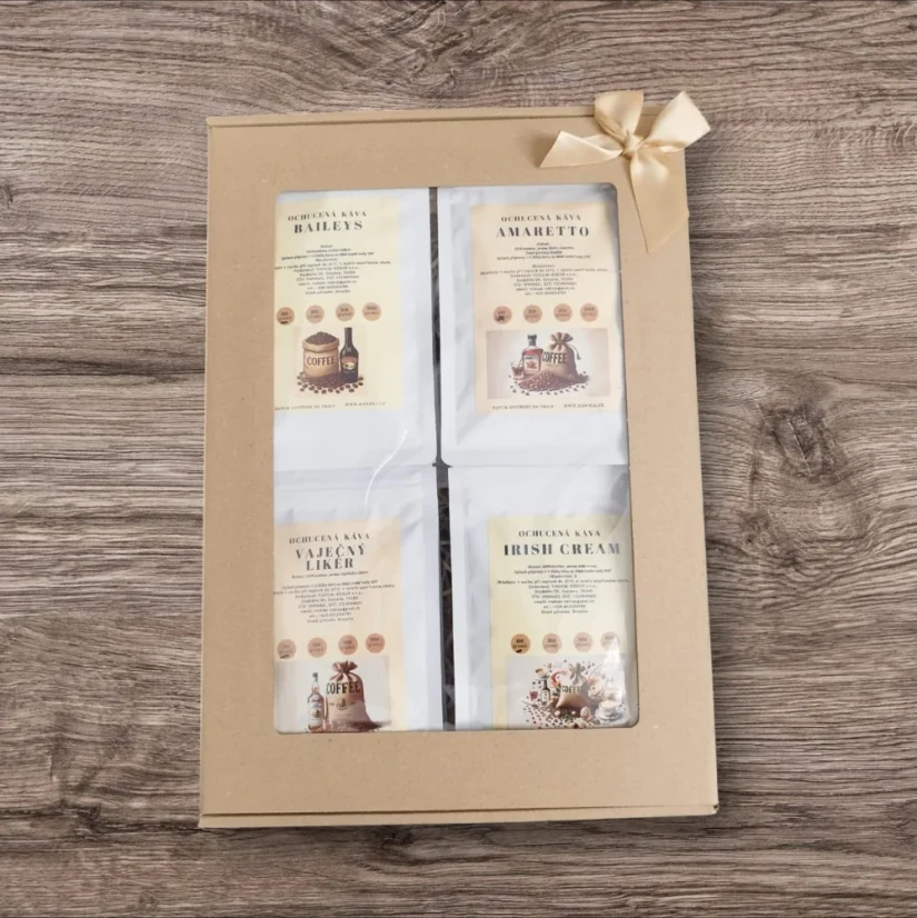 Vánoční dárková sada ochucených káv 4×100 g – Haniell, Irish Cream, Baileys, Amaretto, Vaječný likér