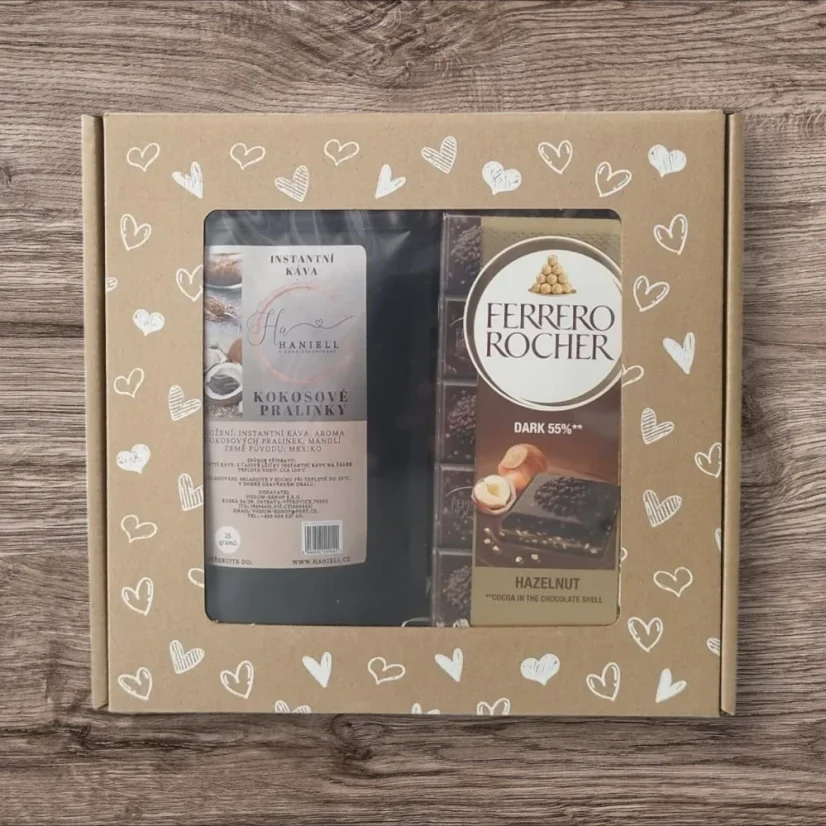 Dárková sada – Rozpustná káva Kokosové pralinky a čokoláda Ferrero Rocher