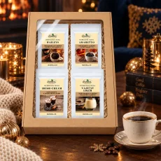 Dárková sada ochucených káv 4×100 g – Irish Cream, Baileys, Amaretto, Vaječný likér