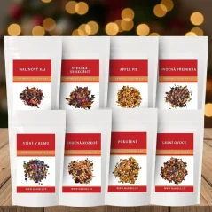 Darčeková sada ovocných čajov – 8× 25 g v krabičke s okienkom a červenou stuhou
