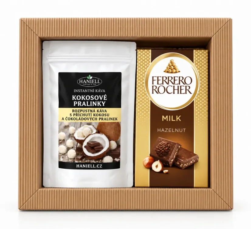 Dárková sada – Rozpustná káva Kokosové pralinky a čokoláda Ferrero Rocher